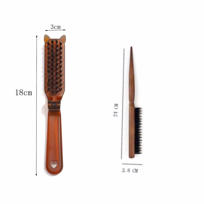 Compact Boar Bristle Folding Comb for Sideburns, Women's Hairstyling & Teasing Curly Hair