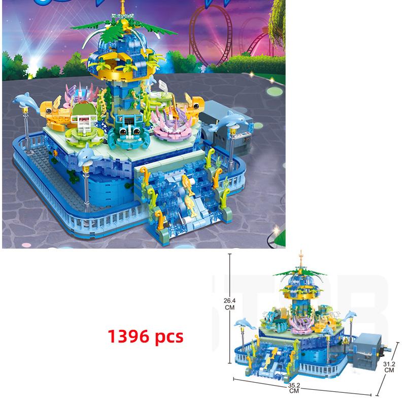 Stadt Freunde Vergnügungspark Spielplatz Meer Kreative Achterbahn Modell Bausteine ​​Miniatur MOC Kit Spielzeug Für Mädchen