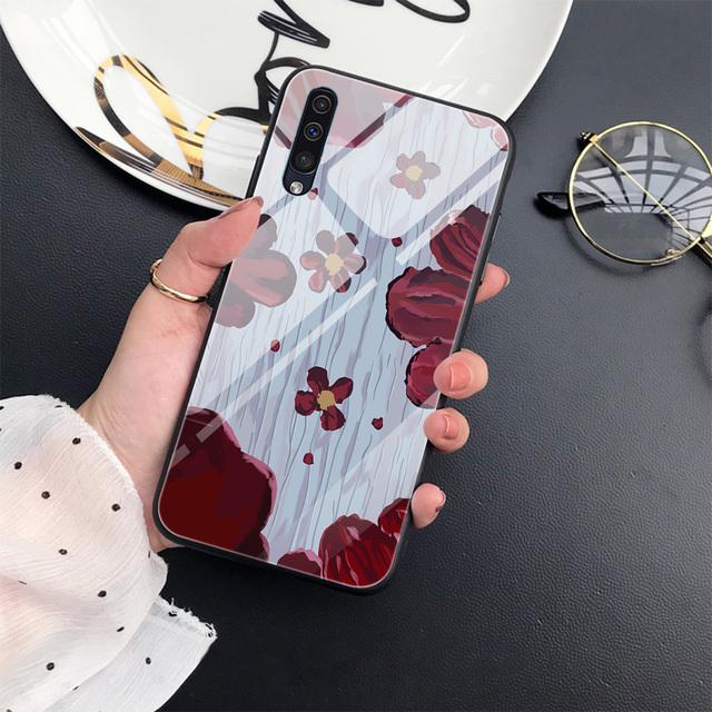 Flower Painting Floral Case For Samsung Galaxy A71 A72 A70 A73 A53 A13 5g A03 A22 A21s A03 Core A42 A52 Luxury Glass Cover Coque