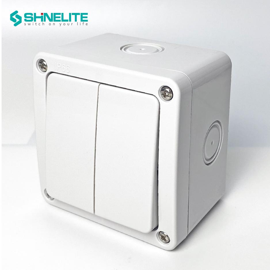 Shinelite 2 Gang IP66 Waterproof Electrical Switch Uk Wall Switch for IP66 Waterproof Outside