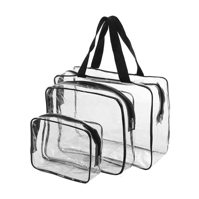 Portable 3-Piece PVC Transparent Cosmetic Bag Set – Large Capacity Waterproof Travel Toiletry Organizer