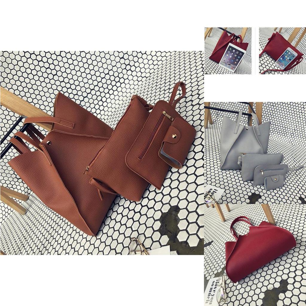 Leather 4pcs Women Handbag Lady Shoulder Bag Tote Purse Messenger Set Satchel