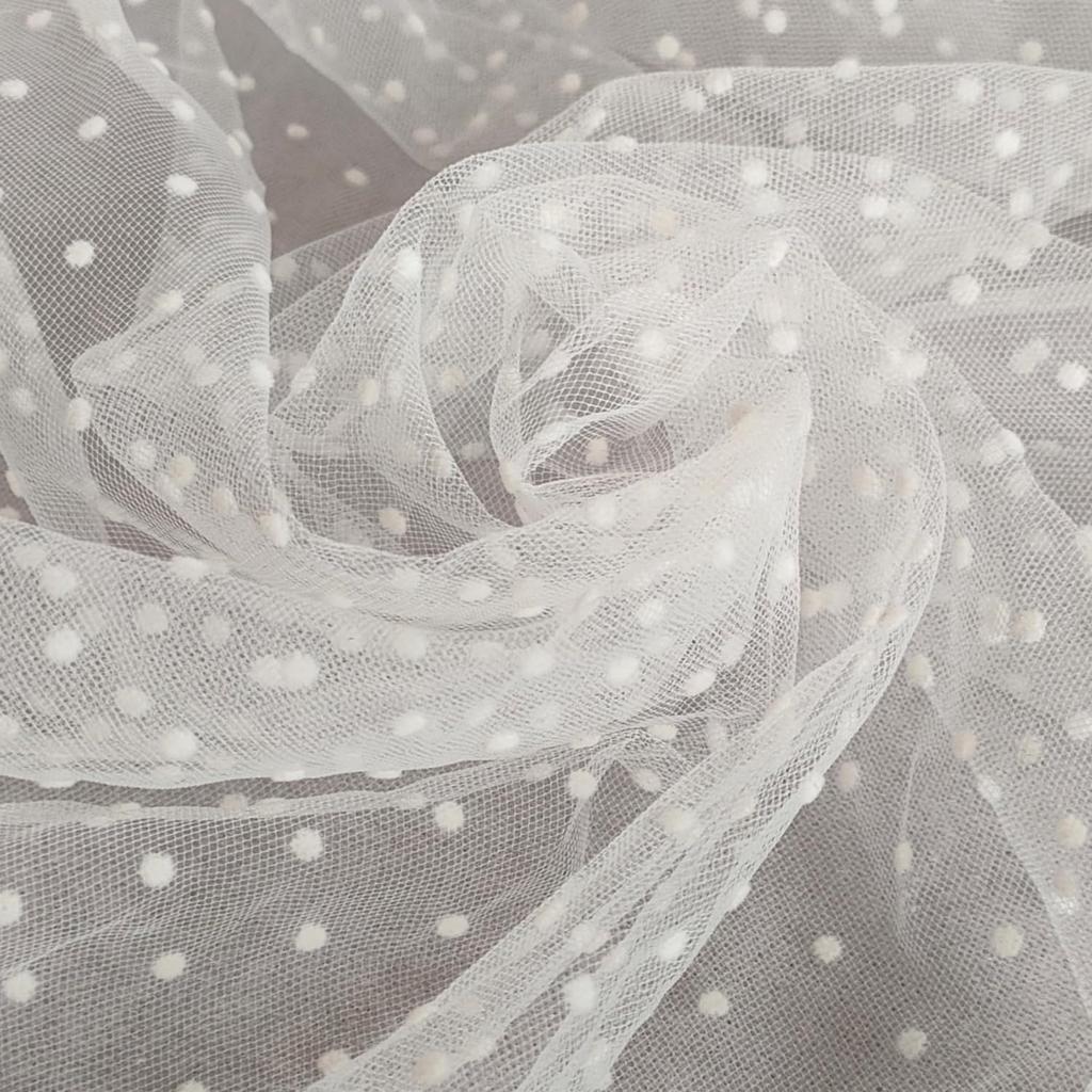 Polka Dot Tulle 155cm Flocked Lace Fabric for Costumes [moonfarm] Fabric, White, Wide, (5m)