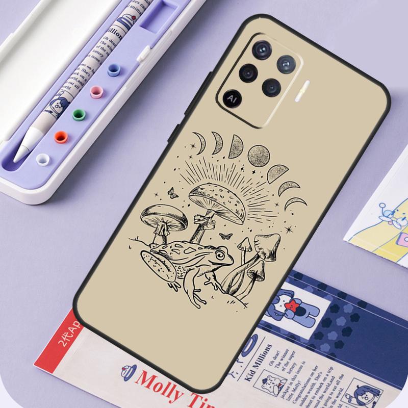 Cottagecore Magic Mushroom Frog Moon Phone Case For OPPO A52 A72 A53S A94 A74 A54 A15 A16 A1K A5 A9 A31 A53 A83 A91 A93 Cover