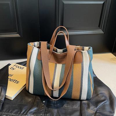 Großzügige feminine gestreifte Canvas-Tasche, neues Muster, modische Farbkollisions-Reisetasche, vielseitig