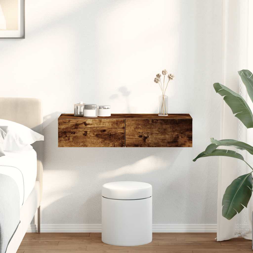 Wall Mounted Shelf with Drawers Smoked Oak Finish 80 x 33 x 17 cm Engineered Wood
