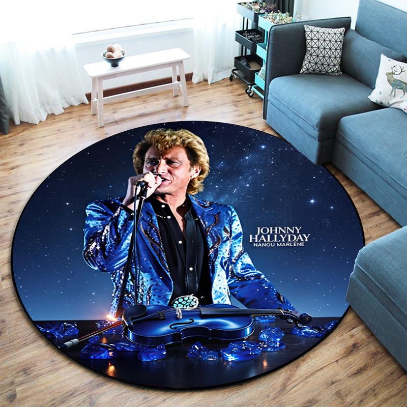 French legendary rock singer and actor Johnny Hallyday Round Carpet Soft Home Decoration Corridor Table and Chair Anti slip Outdoor Floor Mat rug H21