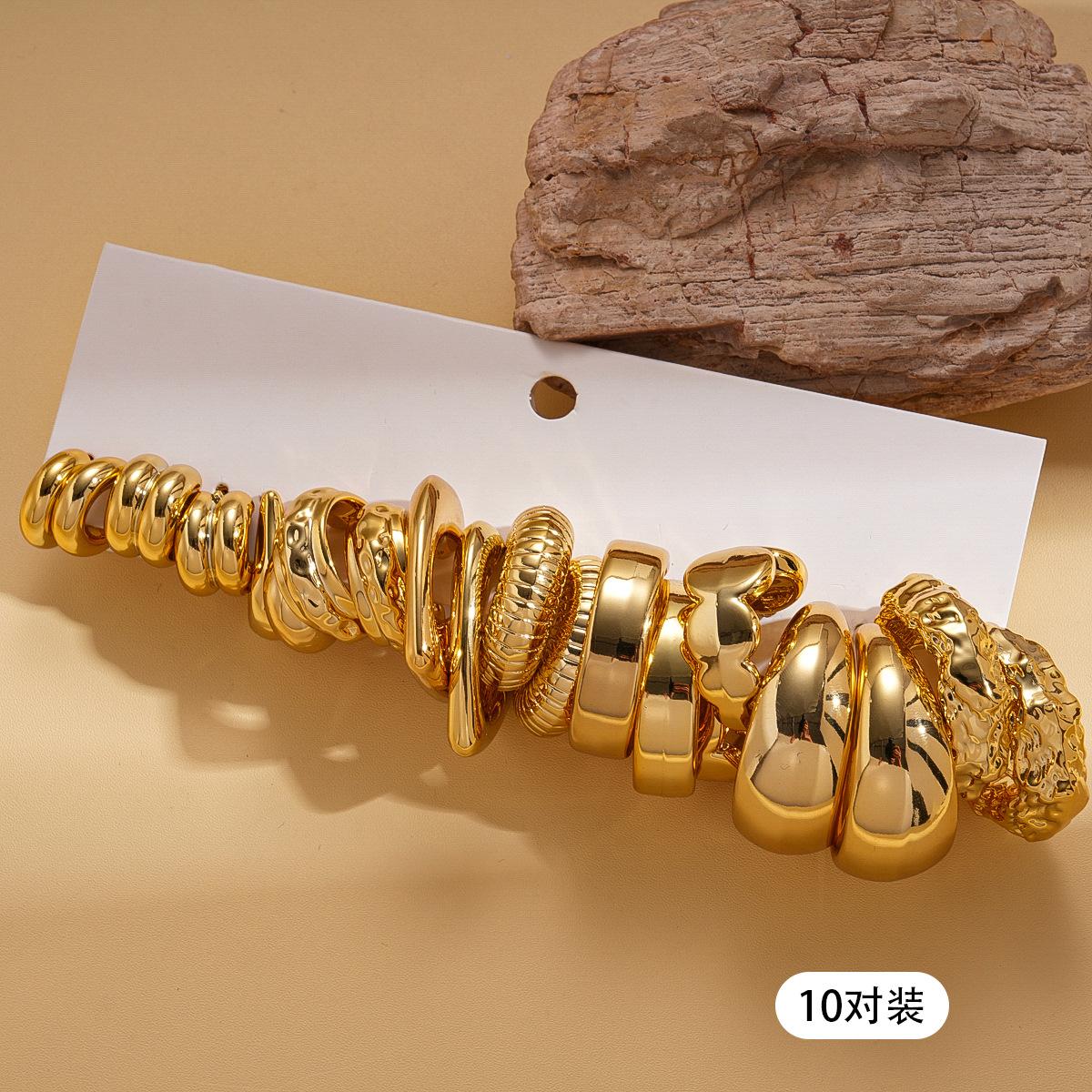 20-Piece Irregular Round Folded Steel Needle Earrings Glossy Geometric Earrings