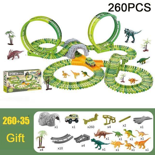 DIY Plastic Racing Track Set Dinosaur Railway Toys Flexible Race Track Electronic Flash Light Car Toys for Children Gifts