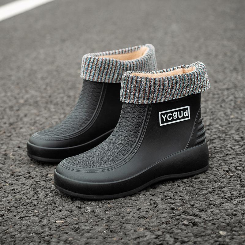 Nuove Scarpe Impermeabili da Donna Stivali da Pioggia Antiscivolo da Donna Stivali Acqua Corti con Pelliccia Moda Adulto Resistenti all'Usura Stivali Leggeri