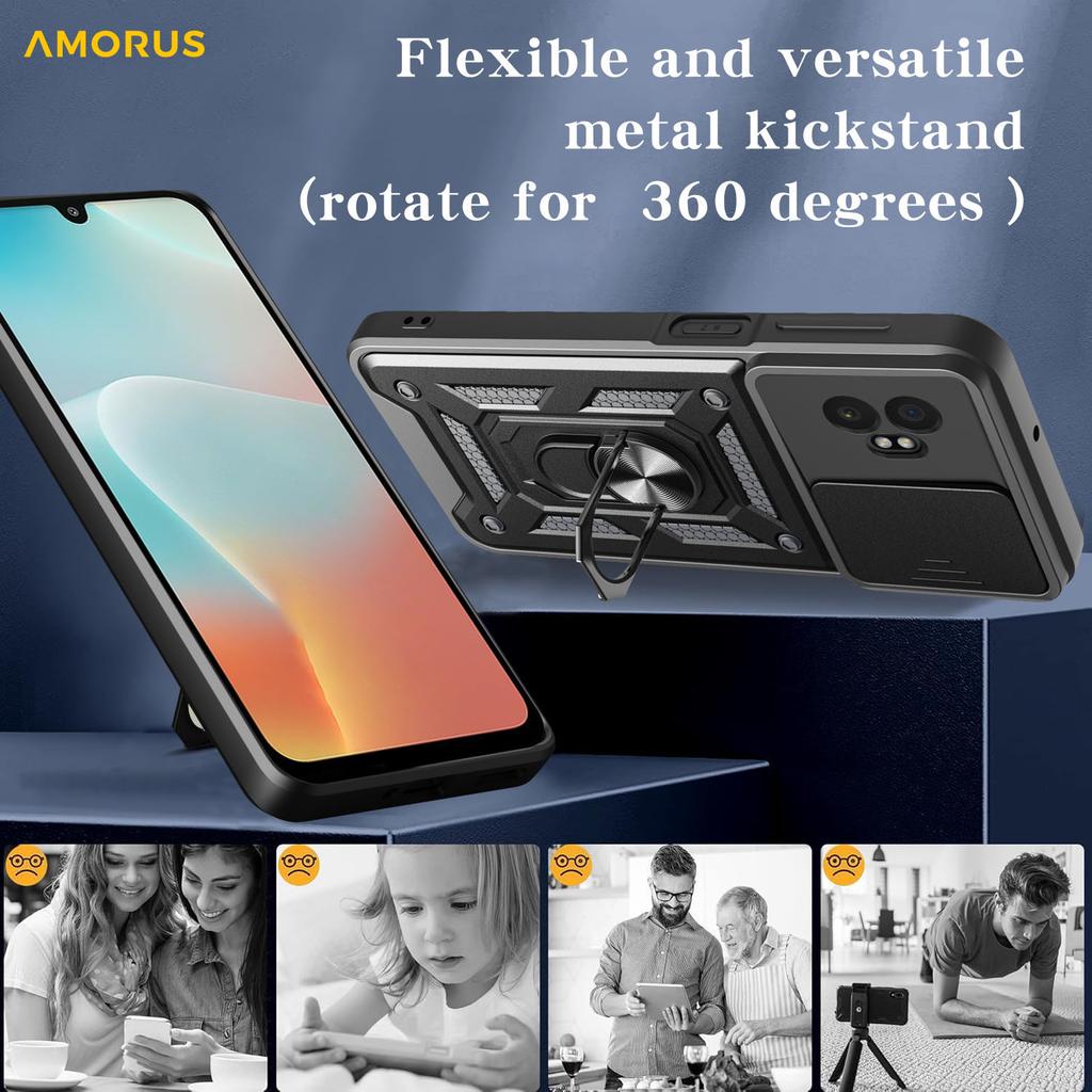 AMORUS For Samsung Galaxy XCover7 Pro Case Kickstand PC+TPU Phone Cover with Camera Lens Slider