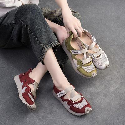 Farbige sportliche Freizeitsandalen Atmungsaktives Mesh Echtleder Vielseitige Damenschuhe