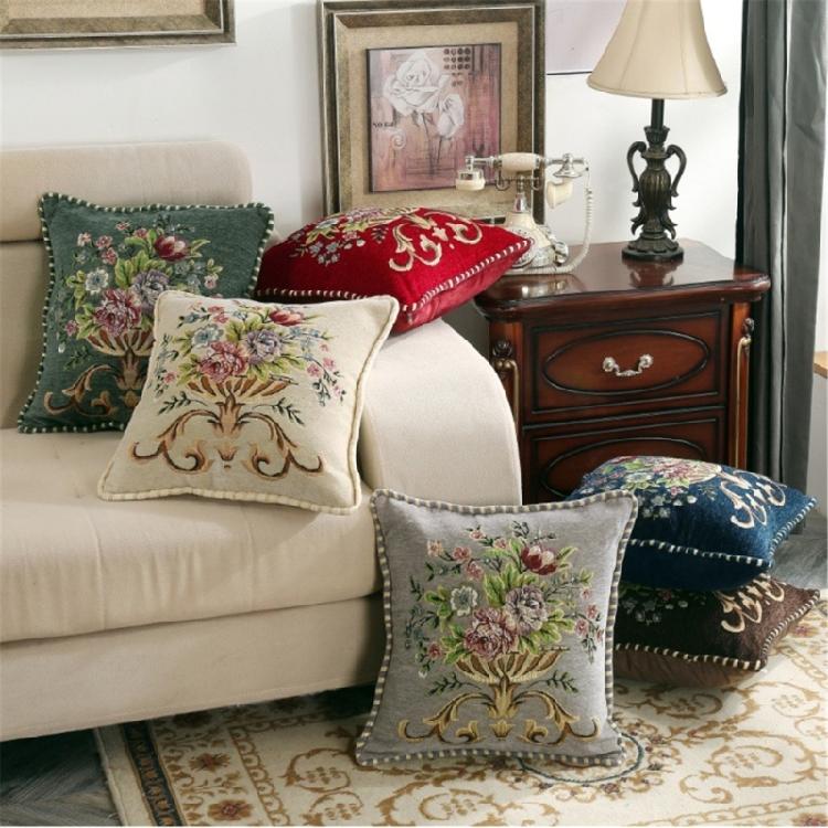 Luxurious Fabric Throw Pillow Cover with Detailed Embroidery,Pillowcase Gift for Modern Homes Soft Comfortable Fabric