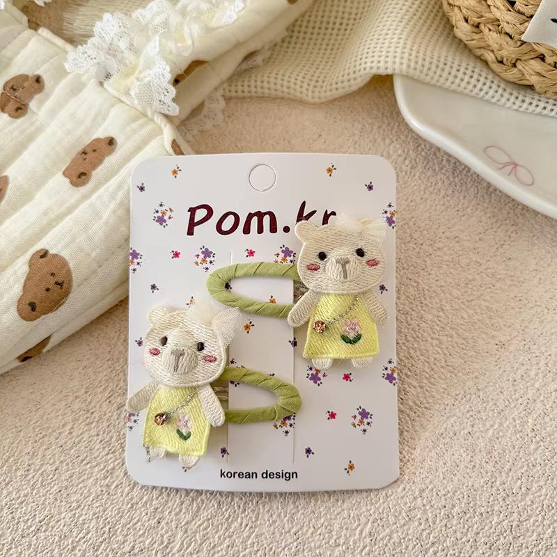 2 buc/set Agrafă de păr pentru bebeluș drăguță de desene animate pentru fetiță Brodată manual Kawaii Animal Clips laterale pentru breton pentru copil mic Accesorii de păr dulci