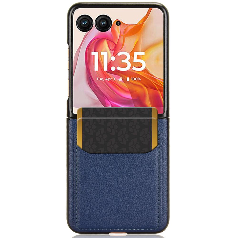 

For Motorola Razr 50 Ultra 5G Case Litchi Texture Card Holder Leather+PC Phone Cover Blue