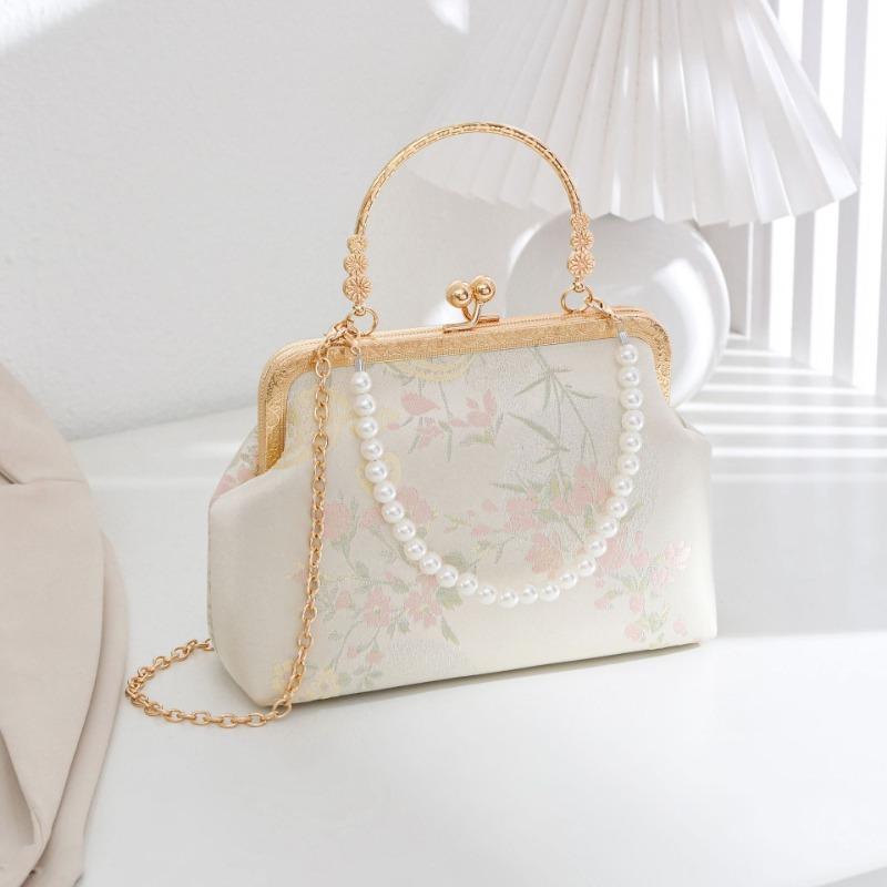 Silk Embroidered Hanfu Bag Summer Versatile Messenger Chain Dumpling Bag Floral Pattern Clutch Bag
