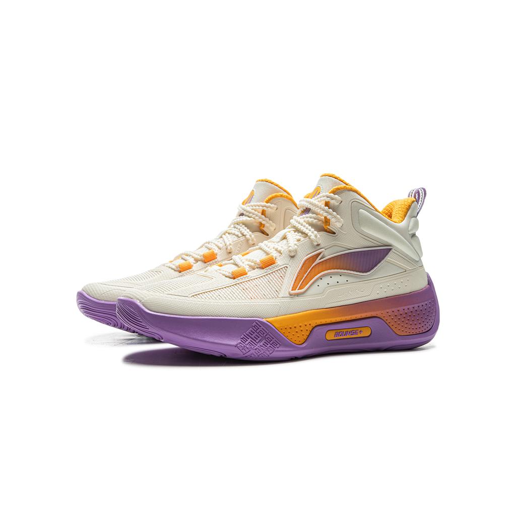 Li Ning Kids Trendy Shock Absorption High-Top Basketball Shoes Kids Basketball Shoes Off-White YKBU098-1