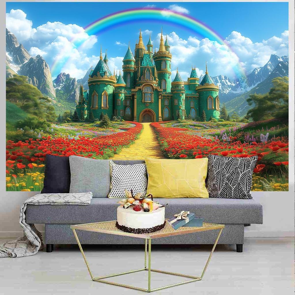 Smaragd Schloss Kulisse Grünes Schloss Frühlingsfee Schloss Regenbogen Hintergrund Party Dekorationen Porträt Foto Booth Requisiten Banner