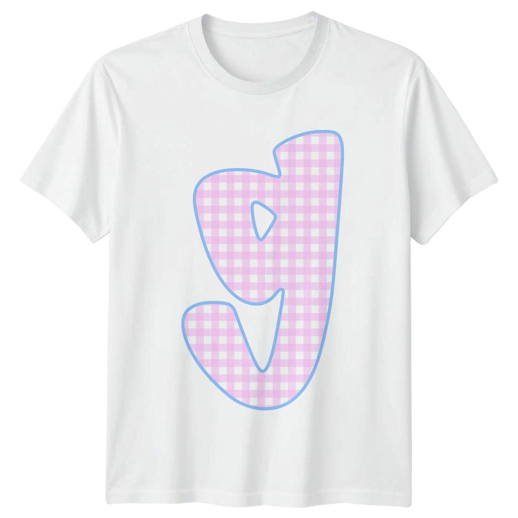 Letter G Pink Gingham Alphabet Mens T-Shirt Womens Tee Graphic Unisex -a