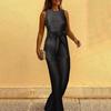 Fashion Women Summer Solid Casual Sleeveless Strapless Broad-Legged Jumpsuit