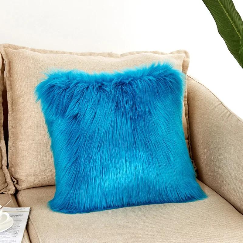Soft Comfortable Fluffy Solid Plush Square Sofa Cushion Cover Modern Throw Pillow Case Car Sofa Home Decor Supplies 45*45cm