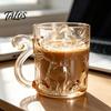 Cartoon-Katze Trinkglasbecher, Isolierter Glas-Kaffeebecher, mit Katzen-Schwanz-Griff-Design, Transparenter Becher für Heiße Kalte Getränke