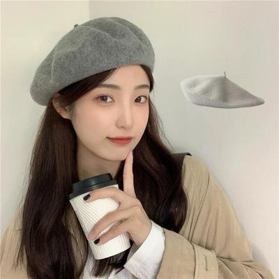 Vintage Solid Color Wool Beret Elegant Women Girls Princess Painter Hat Winter Simple Thick Warm Coldproof Skiing Hiking Berets