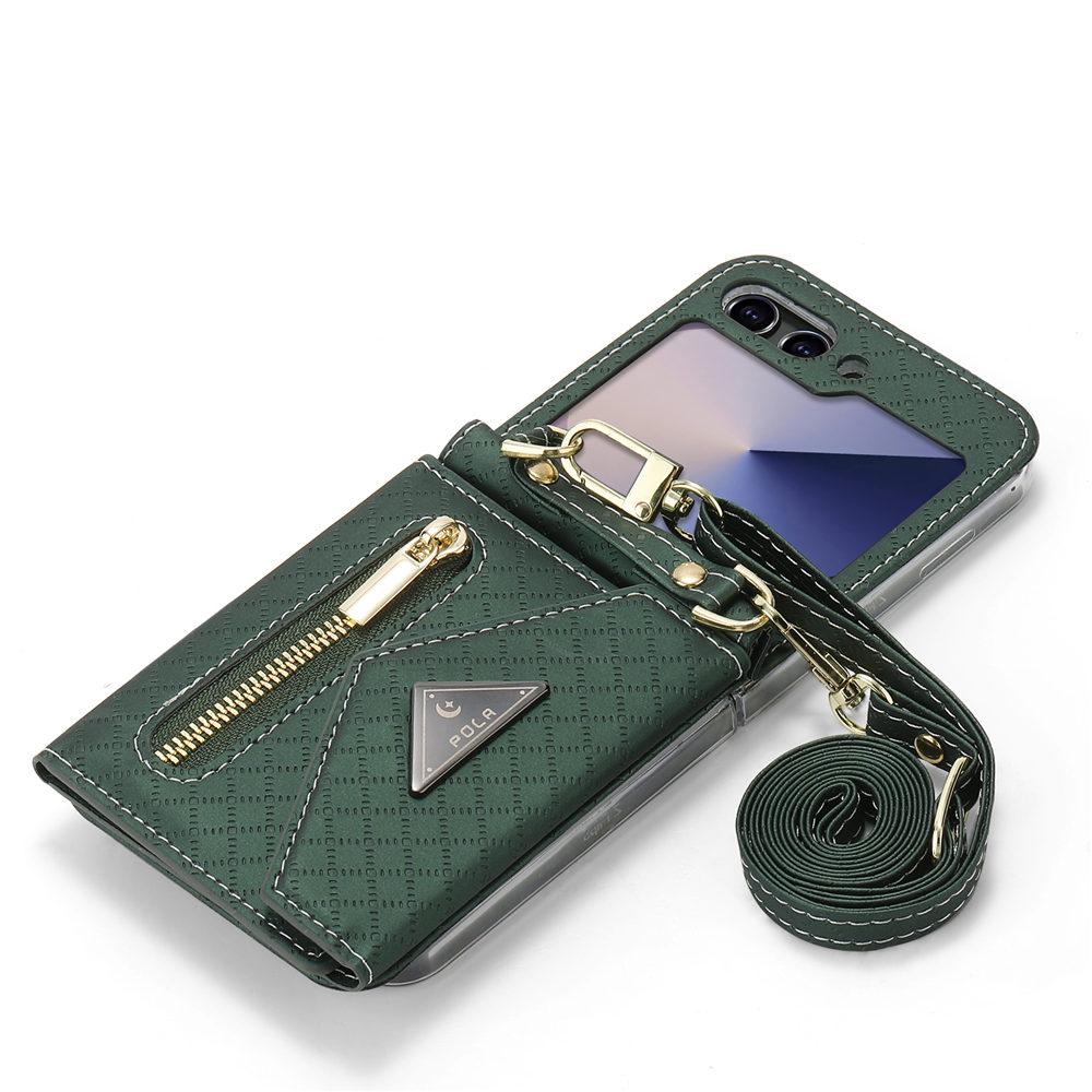 Módní šňůrka Kožená peněženka Pouzdro na telefon Pro Samsung Galaxy Z Flip 7 Flip 6 5 Zflip 4 3 Karty Crossbody Ochranný kryt