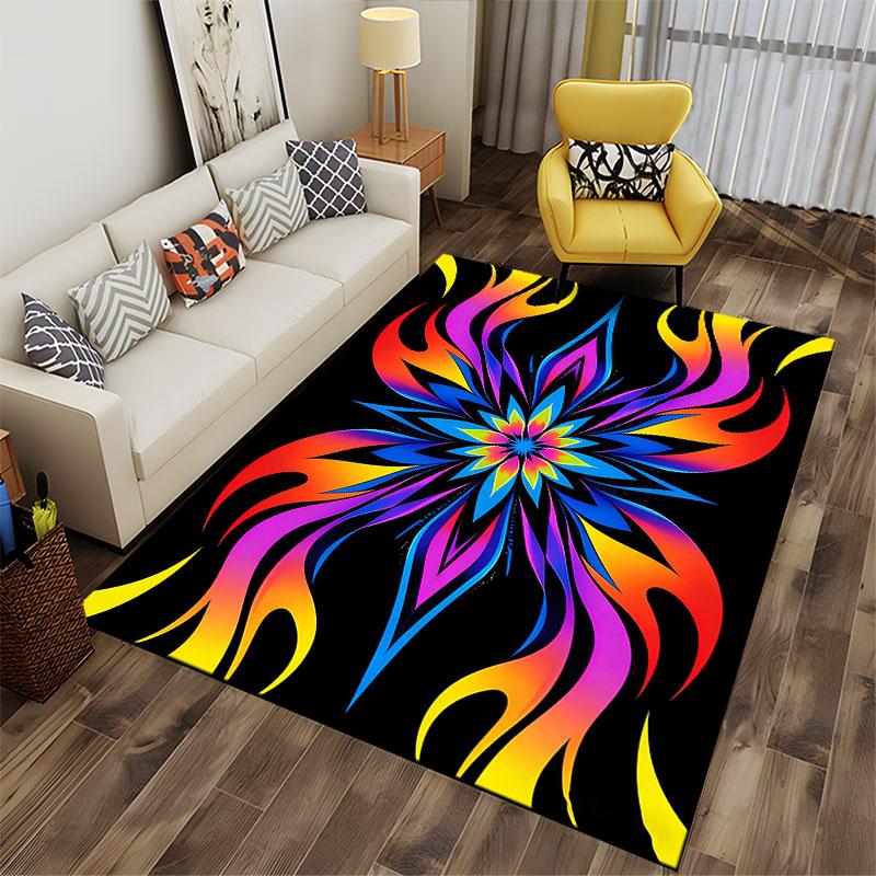Colorful Flame Mandala Design suitable as a non-slip mat for the living room or bedroom sofa