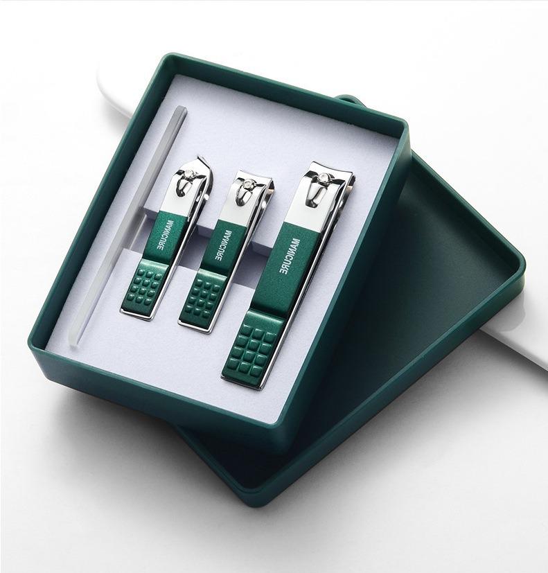 Dark Green Anti-Splash Nail Clipper 4-Piece Set - Douyin Style Hot-Selling Nail Pliers Kit