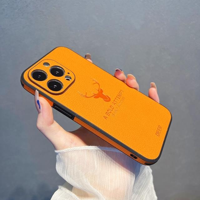 

Роскошный кожаный защитный чехол с текстурой оленя для Iphone 14 13 12 11 Pro Max Mini X Xr Xs, защитный противоударный чехол for iPhone 13 оранжевый
