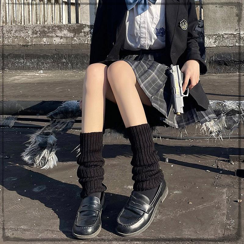 Women's Korean Style Knit Wool Leg Warmers - White Calf Socks for Autumn & Winter