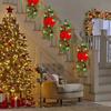 LED Door Decoration Red Rattan Bow Staircase Wreath Cute Christmas Wreath  Christmas