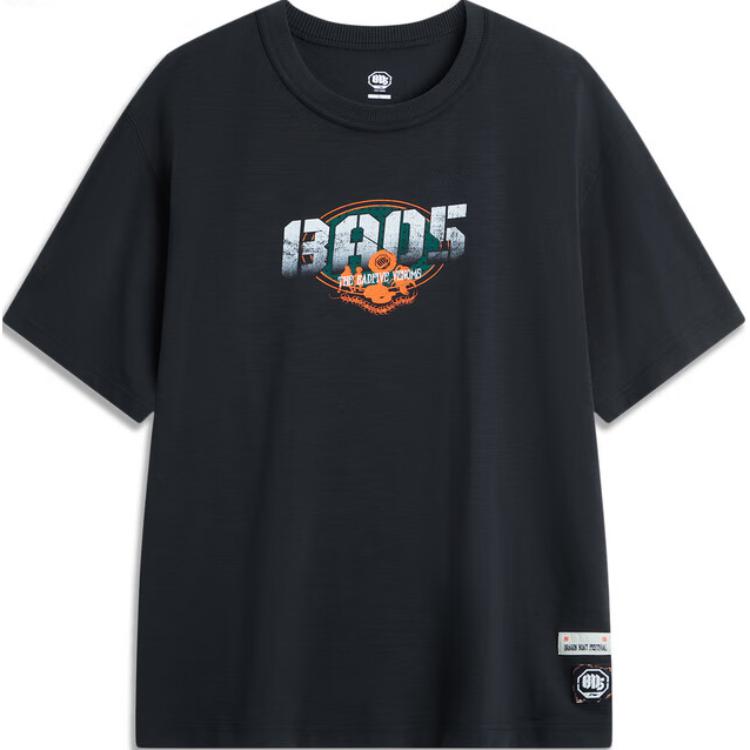 Li-Ning Anti-Five Series Letter Print Round Neck Comfortable Breathable Short Sleeve T-Shirt Men Tops Dark-Night-Black AHSU565-3