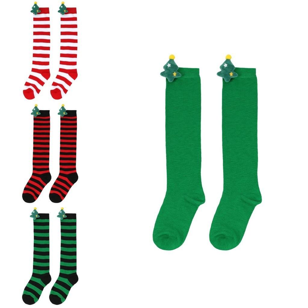 Cute Plush Christmas Socks For Kids Over The Knee Striped Cartoon Toy Socks