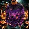 Men's Casual Halloween Print Neck Long Sleeve T-Shirt Lightweight for Daily Wear