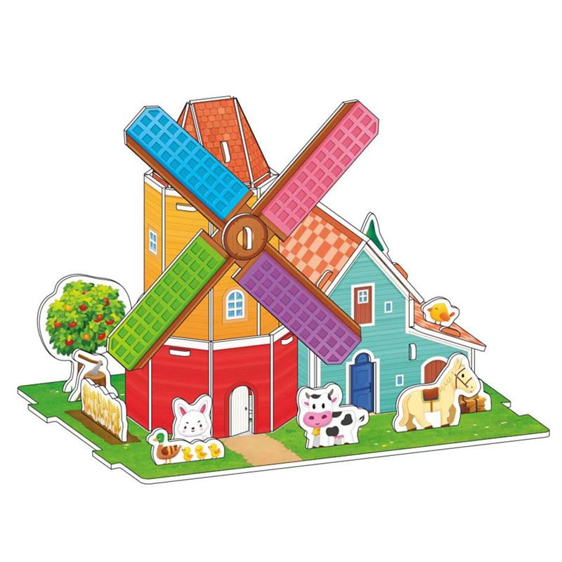 Kids 3D Stereo Puzzle Cartoon House Castle Building Model DIY Handmade Early Learning Educational Toys Gift for Children