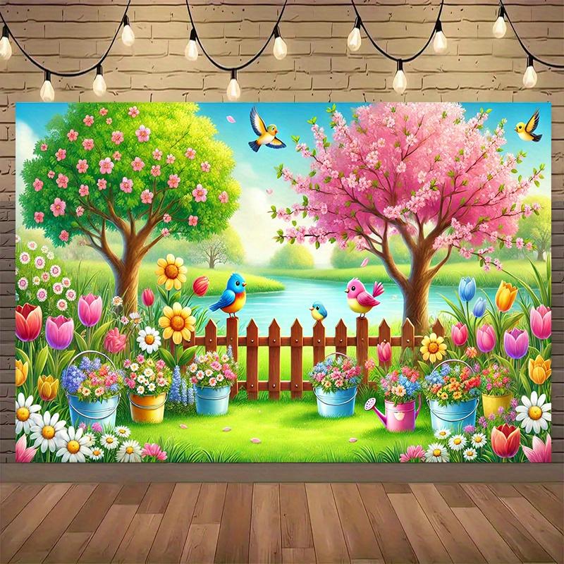 1pc Vibrant spring Garden party polyester banner, suitable for wall decoration, home and garden decoration