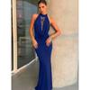European and American Women's Clothing New Fashion Lace Splicing Sexy Hollow Backless Split Neck Dress