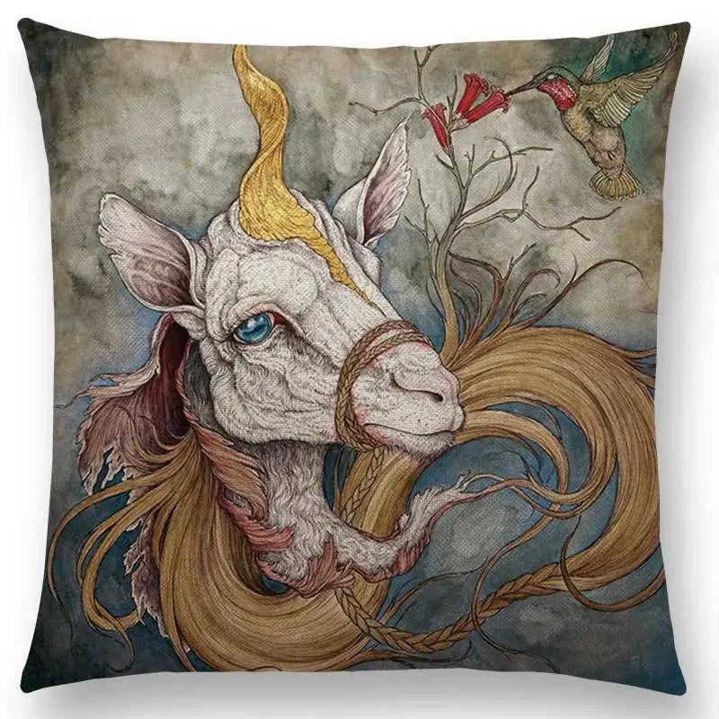 Dark Creatures Mysterious Mythical Beasts Sofa Pillow Case Cat Deer Bird Fox Tiger Snake Cushion Cover
