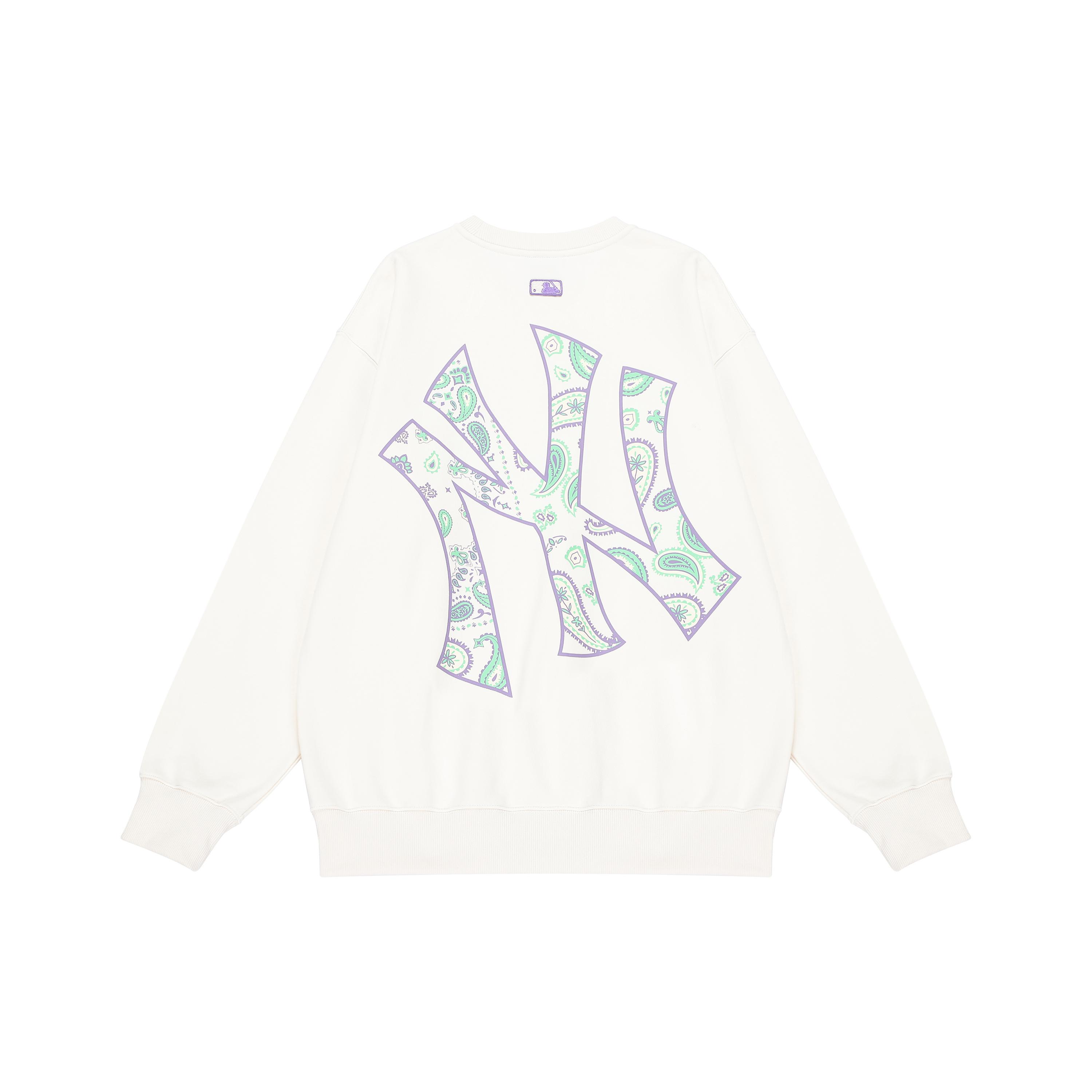MLB Cashew Flower Sweatshirts Unisex Ecru Crew Neck Moderate Regular 3AMTI0126-50CRS XS