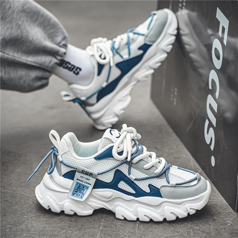 Daddy shoes men's 2024 spring new mesh breathable sneakers low-top lightweight thick-soled heightening casual shoes