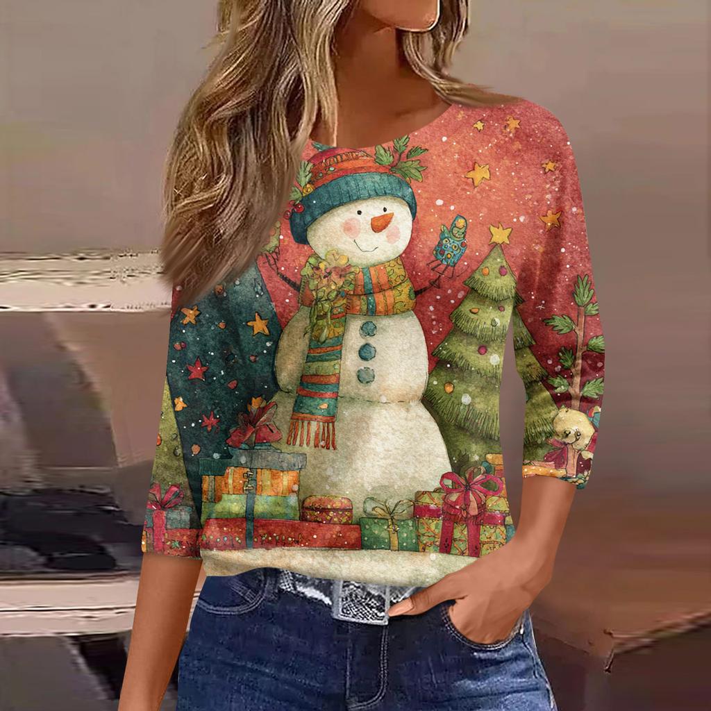 3/4 Sleeve Shirts For Women Print Graphic Tees Blouses Casual Plus Size Basic Tops Pullover