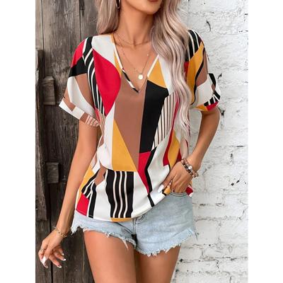 Women Summer Style Loose Blouses Shirts Lady Casual Short Sleeve V-Neck Printed Blusas Tops