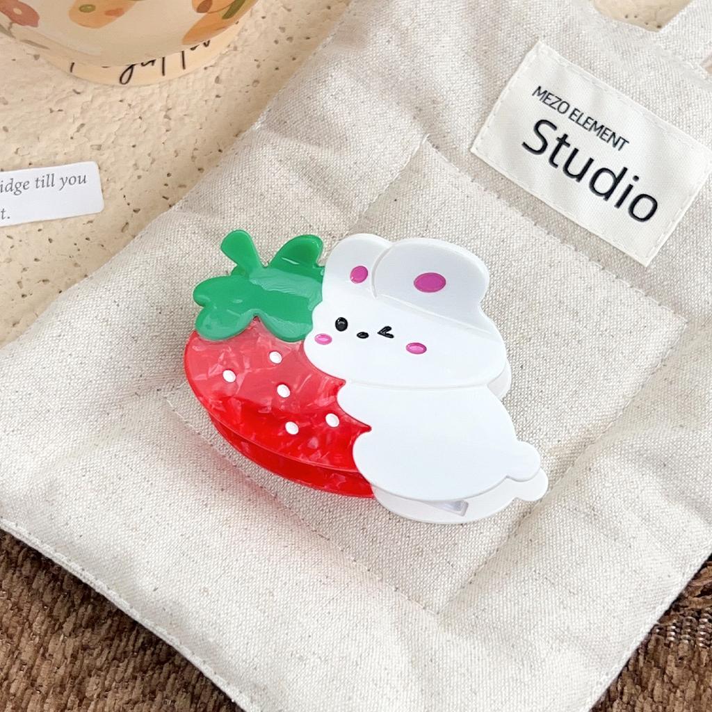 1pc Cute Strawberry Rabbit Hair, Catching Female Hair, Shark Clip Headpiece, New Animal Cartoon Hair Accessories