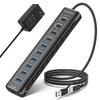 ROSONWAY USB Hub 10Gbps 11 Ports 20W PDx1 USB C USB A USB 2 In 1 Cable Included Aluminum USB HUB and 12V 5A Power Supply with Independent Switch 3.2x2