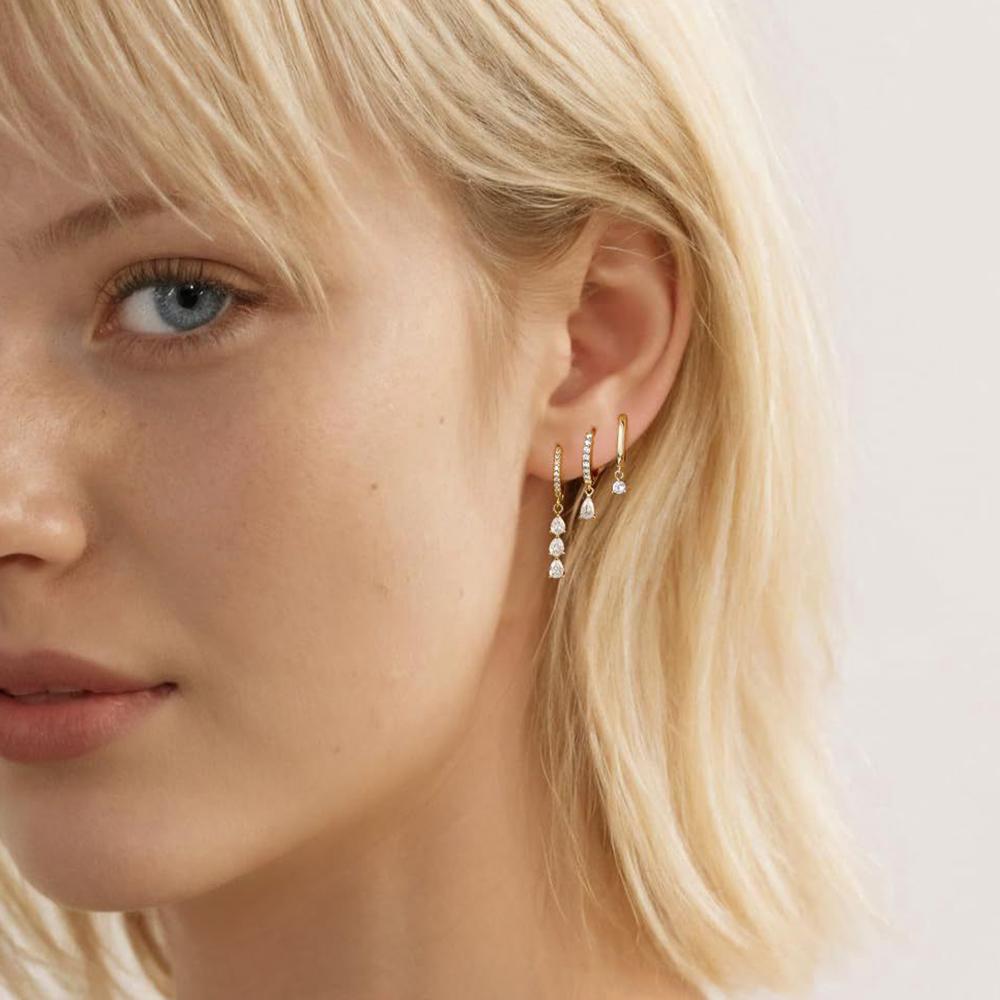 3PCS Exquisite Crystal Zirconia Water Drop Gold Color Dangle Earrings Set Women Dainty Stackable Piercing Earring Luxury Jewelry