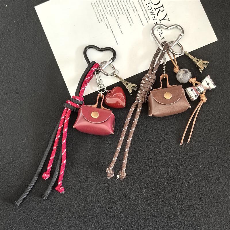 Piccola Borsa in Pelle Stile Miu con Portachiavi Fascino Fiocco Torre Eiffel