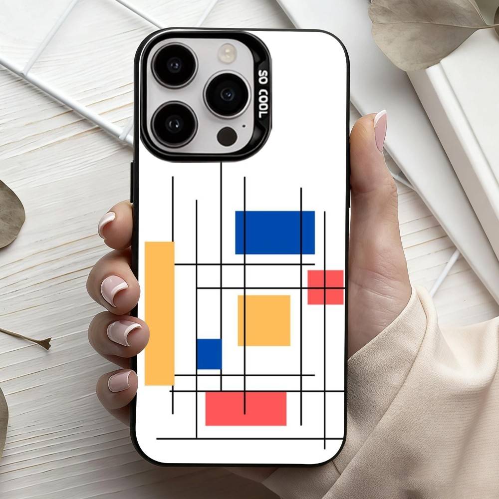 M-Mondrian-B-Bauhaus A-Abstract Shapes  Phone Case For iPhone17,16,15,14,13,12,11 Plus,Pro Max Black Candy Silver Plated Cover