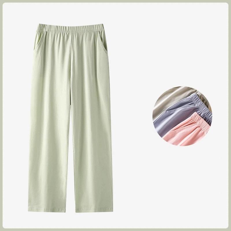 Women's Cotton Lycra Pajama Pants 180GSM Casual Loose Long Trousers With 2 Pockets Elastic Waist Home Sleepwear Pants